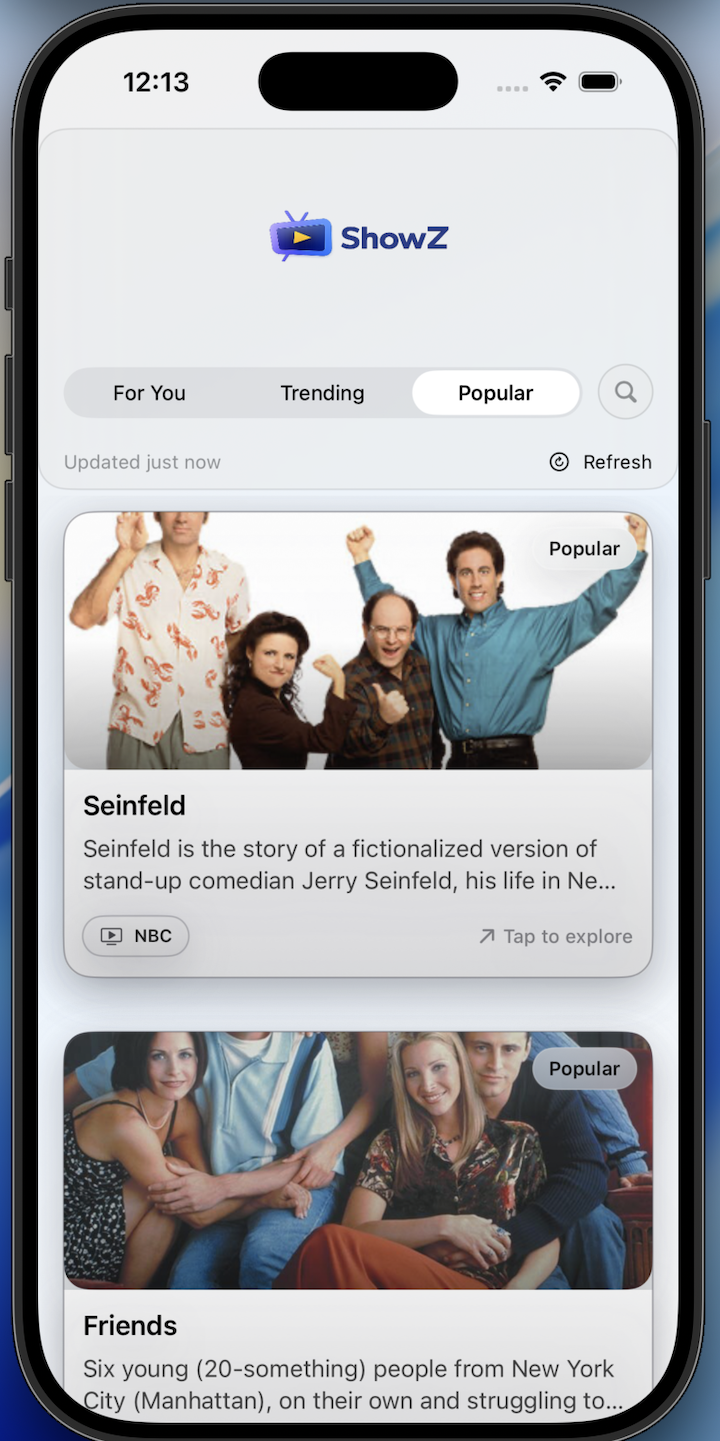 ShowZ V1 Popular screen