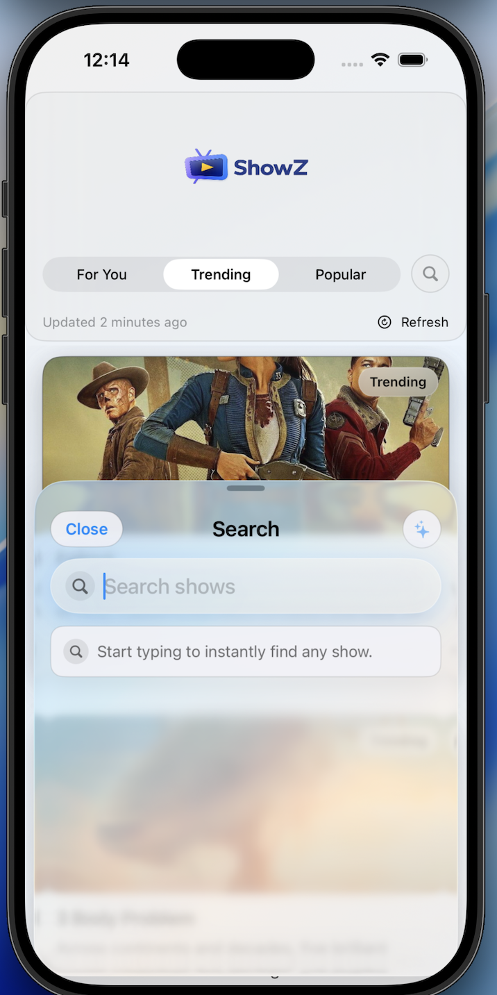ShowZ V1 search screen