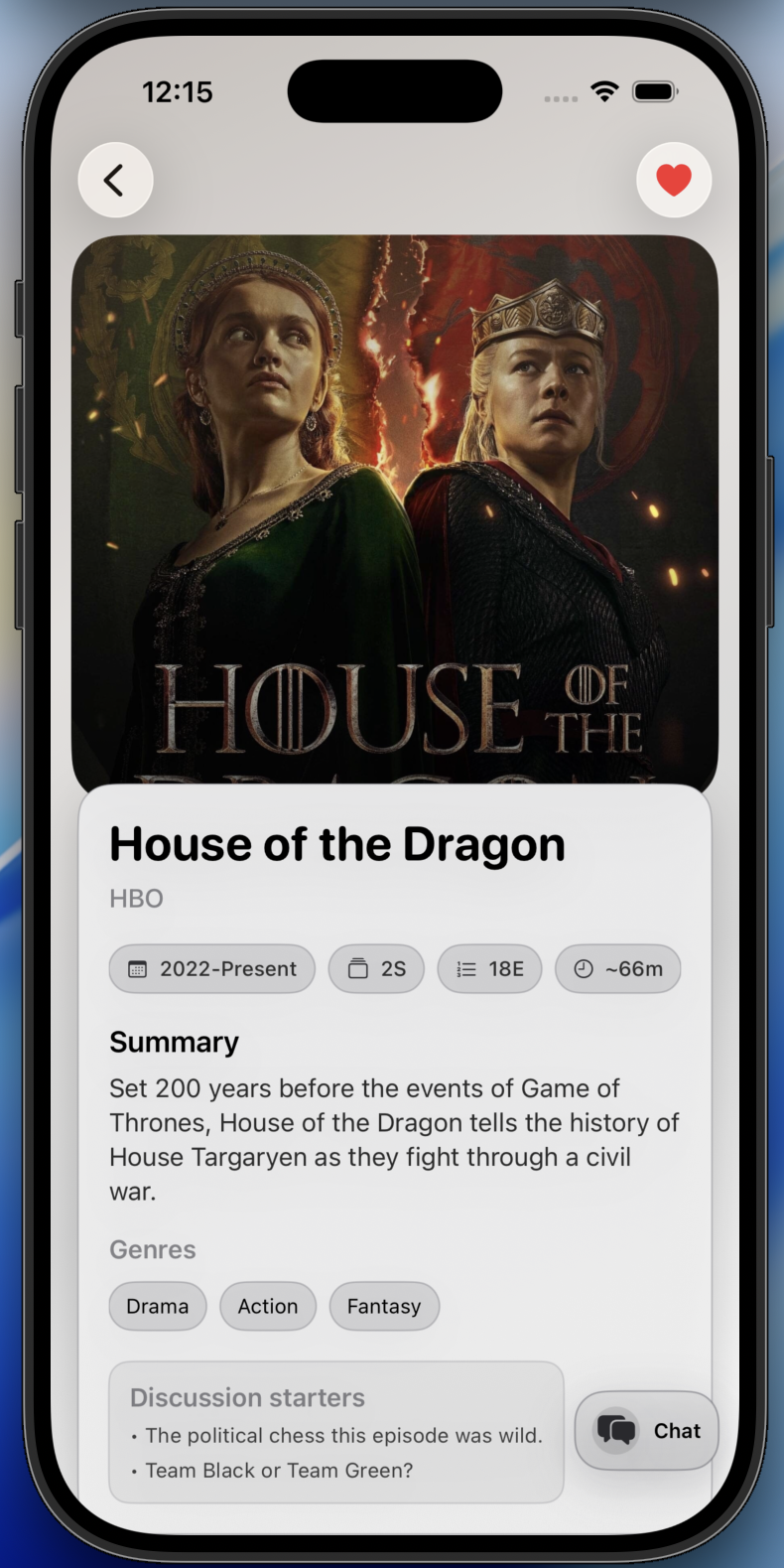 ShowZ V1 show detail screen