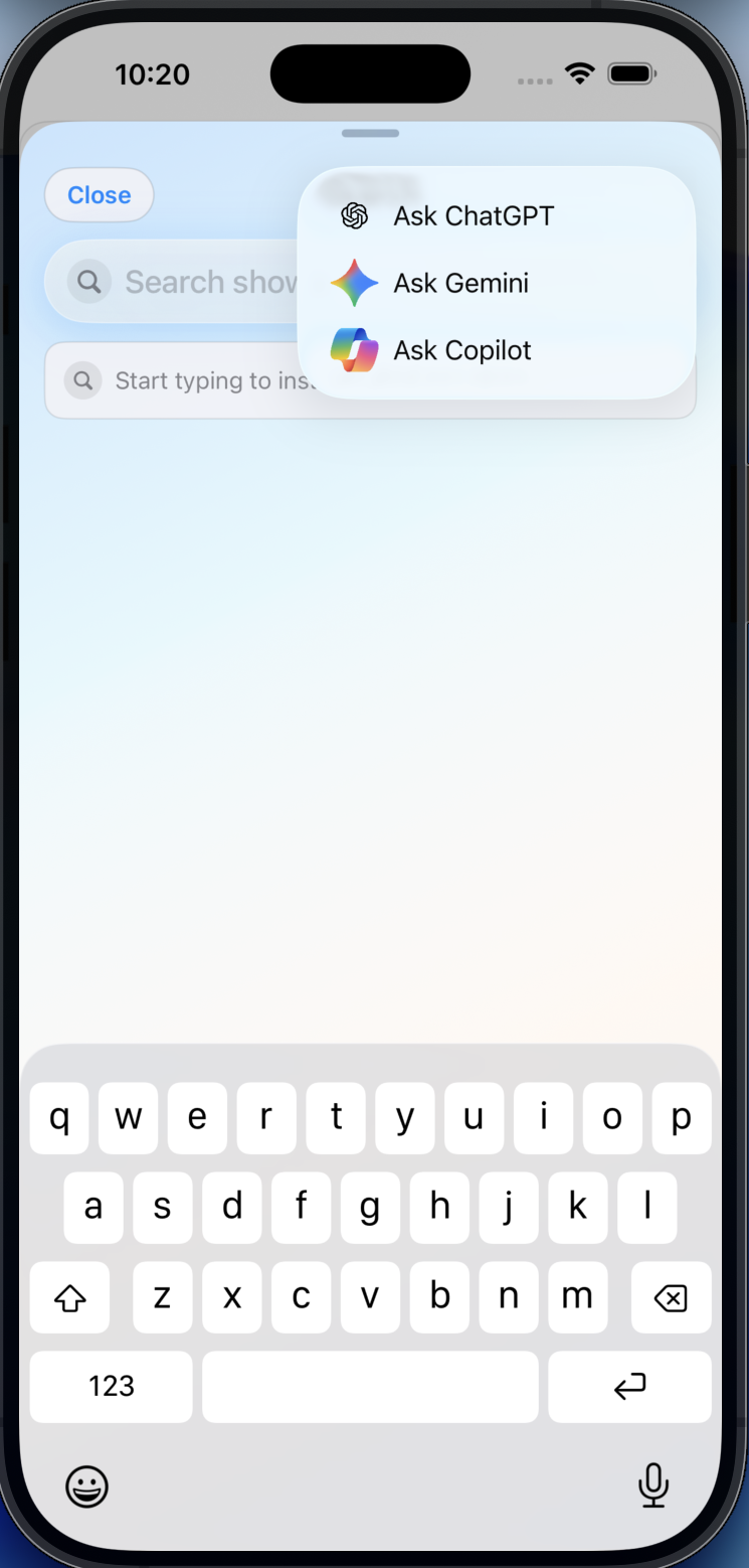 ShowZ V2 Ask AI screen