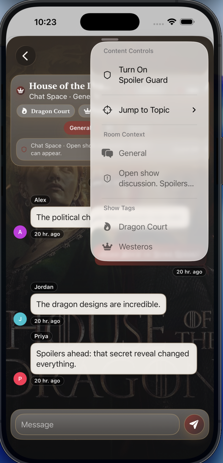 ShowZ V2 chat options screen