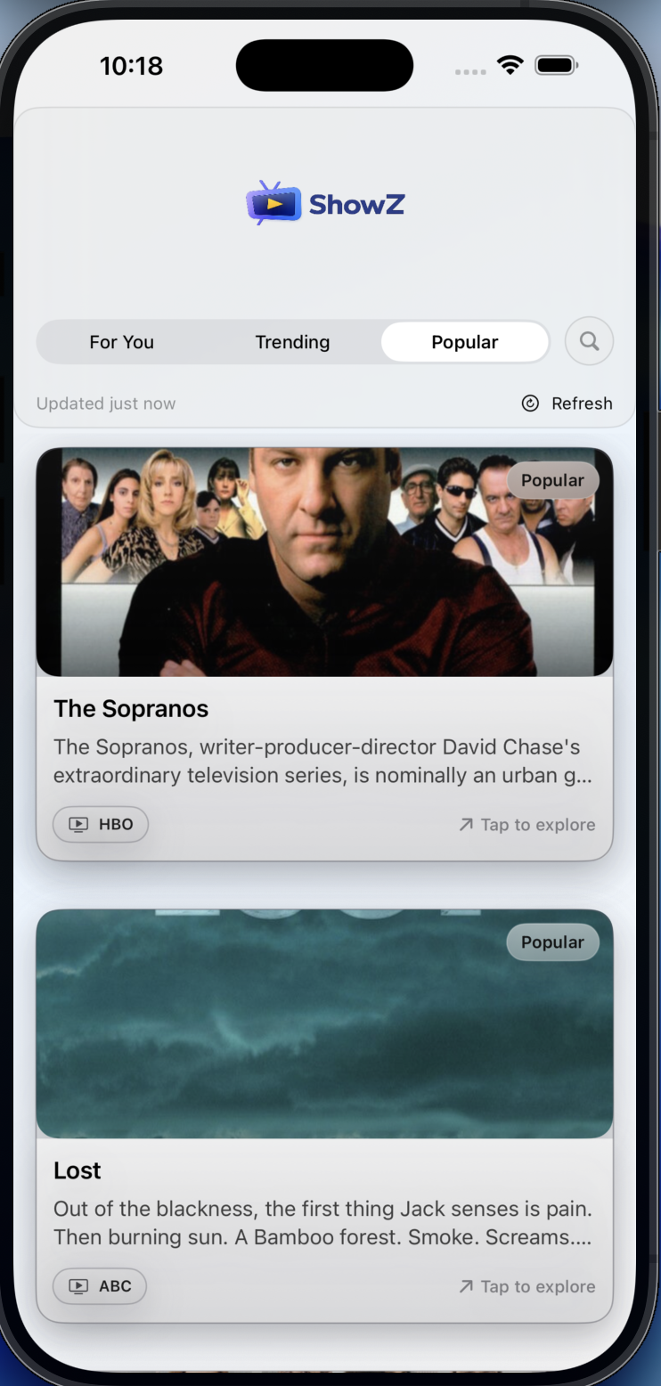 ShowZ V2 Popular screen