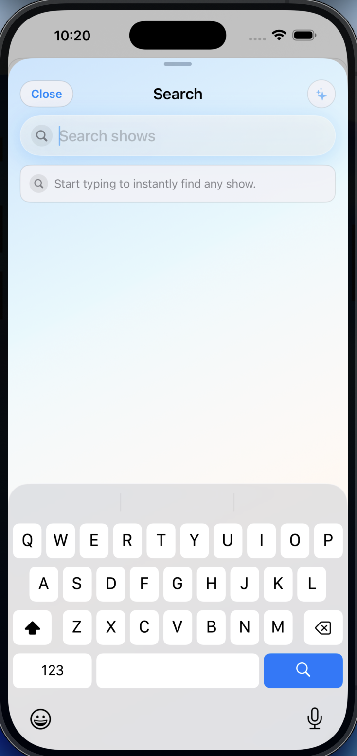 ShowZ V2 search keyboard screen