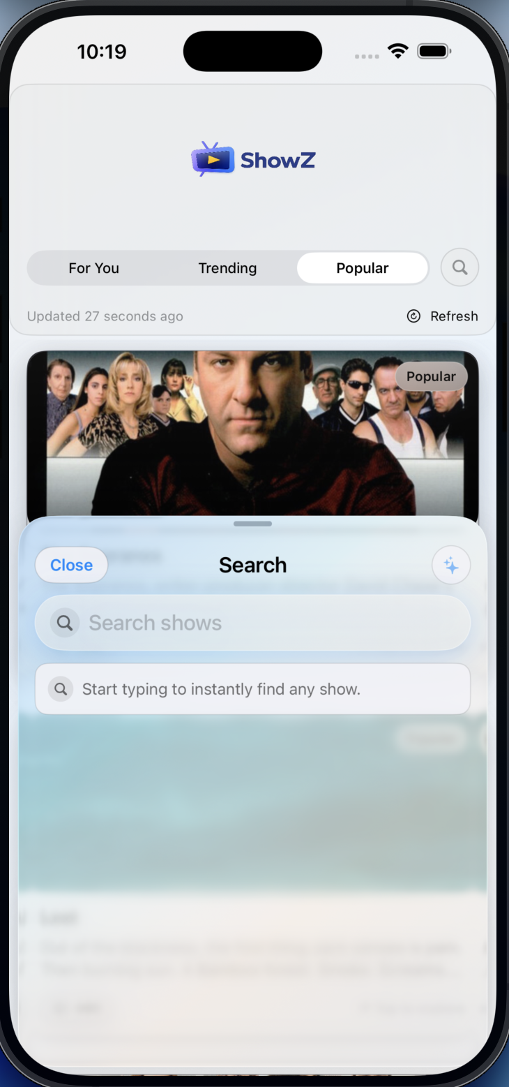 ShowZ V2 search screen